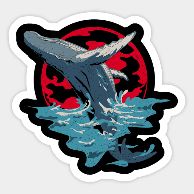 Whale Art - Humpback Whale Breaching Anime Style Sticker by bangtees